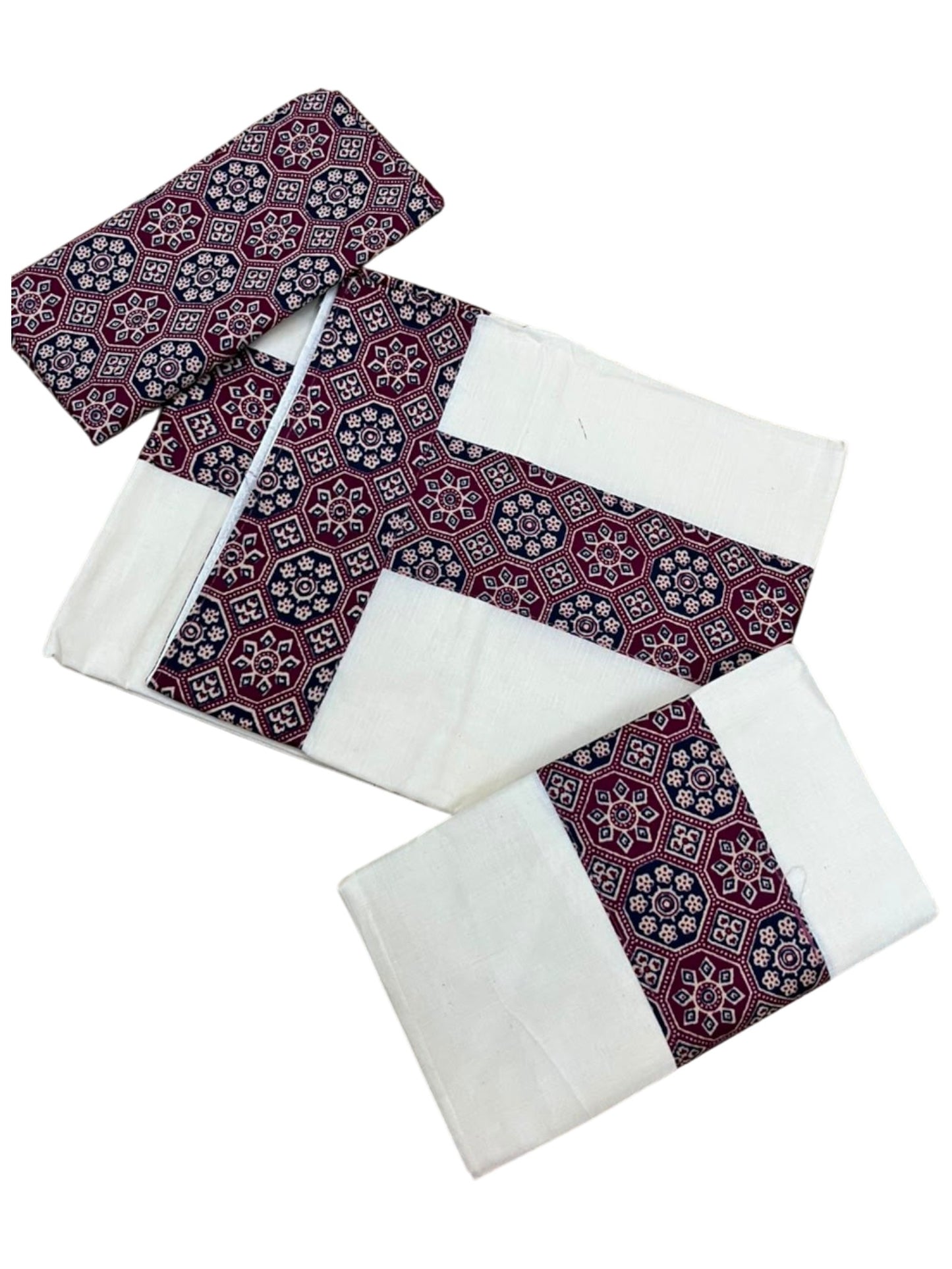 Southloom Kerala Cotton Single Set Mundu (Mundum Neriyathum) in Ajrakh Printed Design (with Blouse Piece)