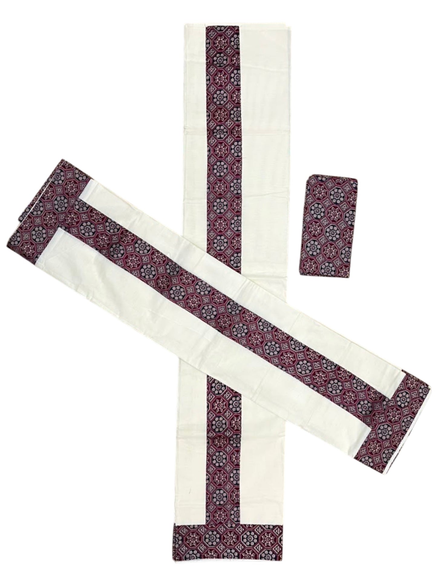 Southloom Kerala Cotton Single Set Mundu (Mundum Neriyathum) in Ajrakh Printed Design (with Blouse Piece)