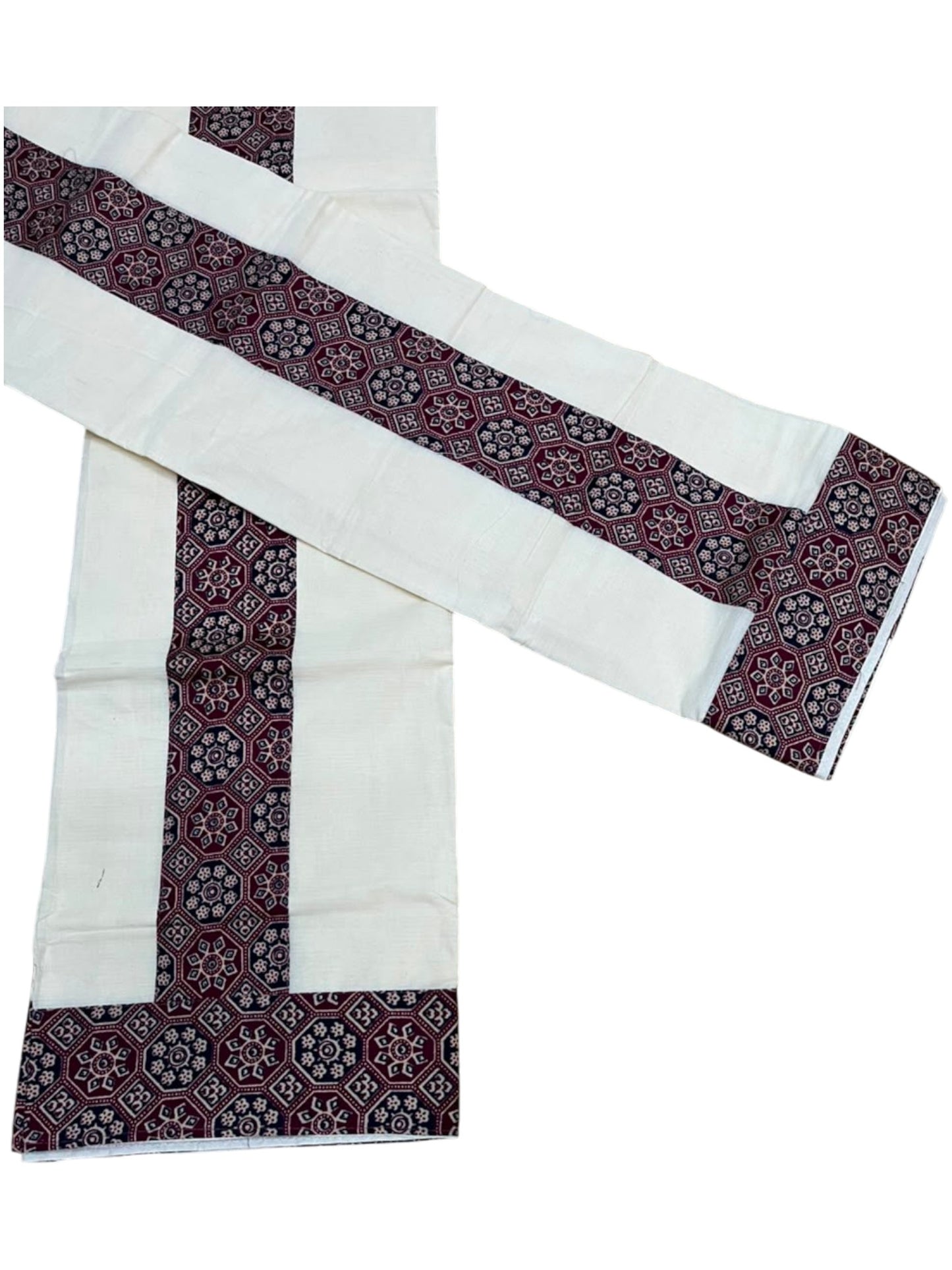 Southloom Kerala Cotton Single Set Mundu (Mundum Neriyathum) in Ajrakh Printed Design (with Blouse Piece)