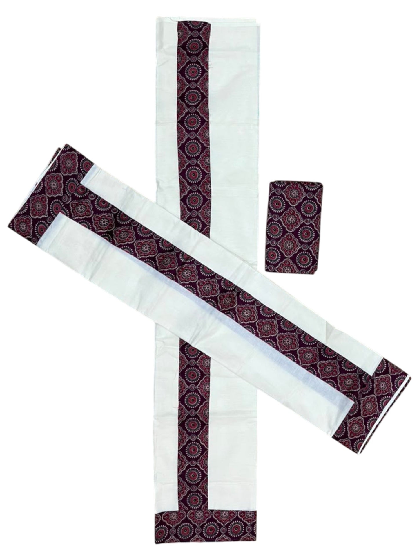 Southloom Kerala Cotton Single Set Mundu (Mundum Neriyathum) in Ajrakh Printed Design (with Blouse Piece)