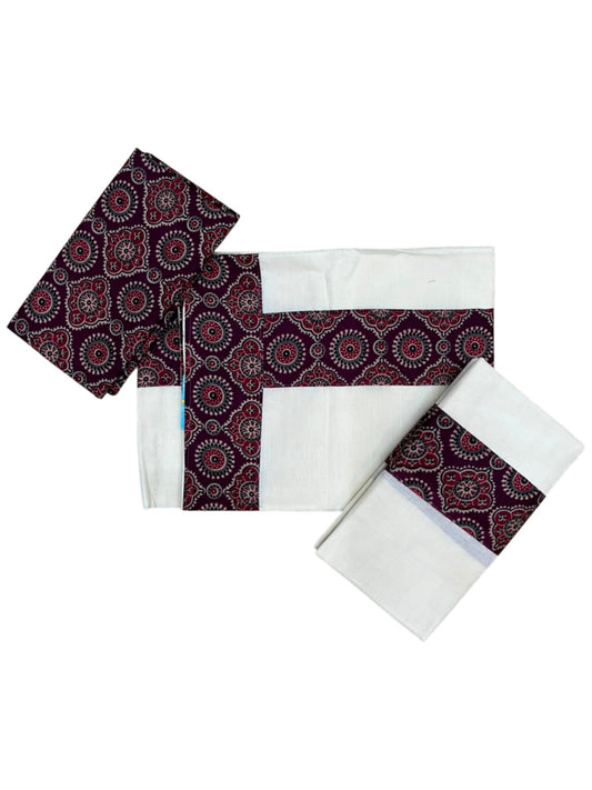 Southloom Kerala Cotton Single Set Mundu (Mundum Neriyathum) in Ajrakh Printed Design (with Blouse Piece)
