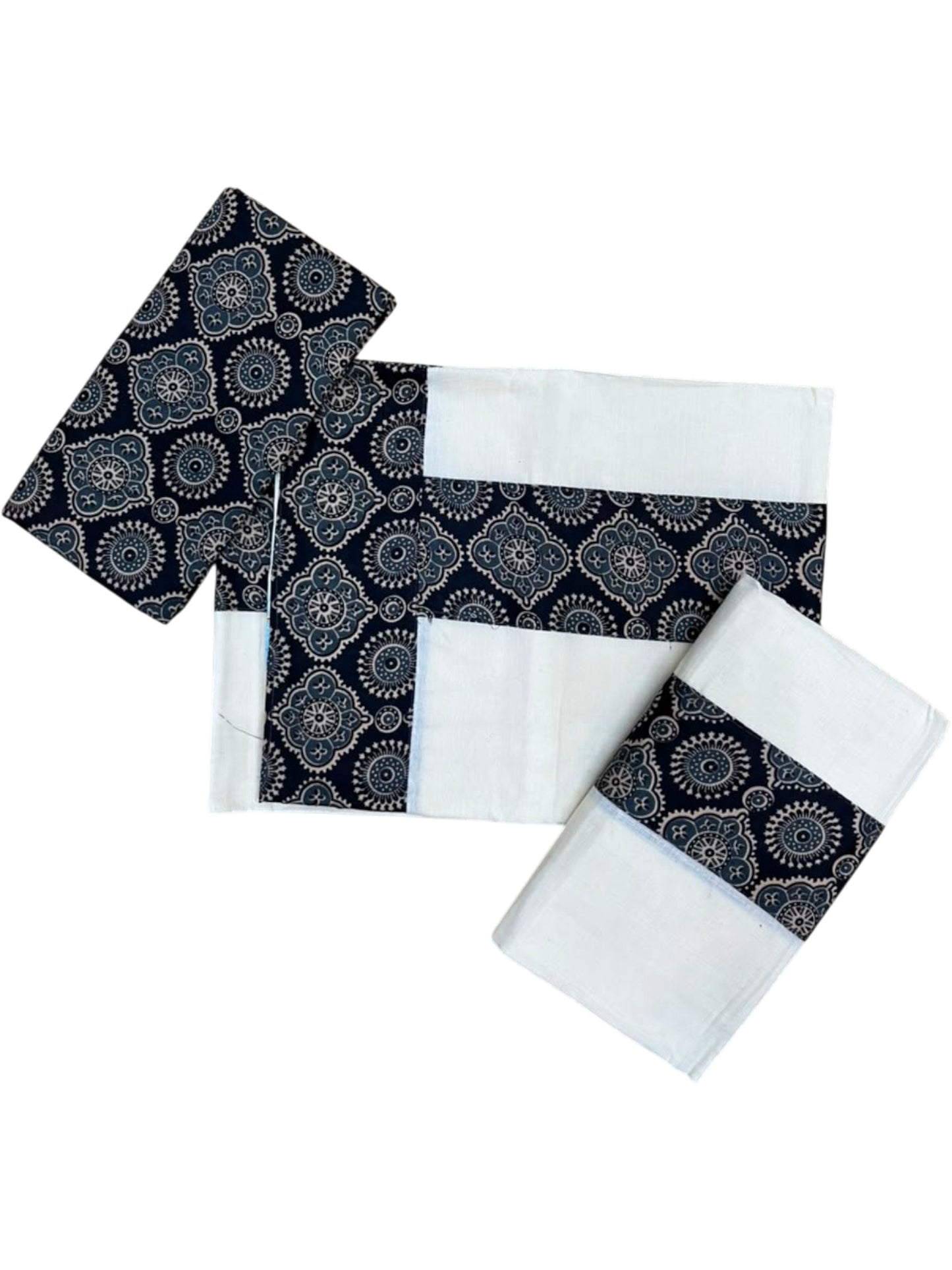 Southloom Kerala Cotton Single Set Mundu (Mundum Neriyathum) in Ajrakh Printed Design (with Blouse Piece)