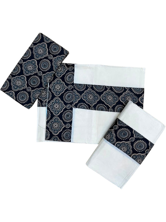 Southloom Kerala Cotton Single Set Mundu (Mundum Neriyathum) in Ajrakh Printed Design (with Blouse Piece)