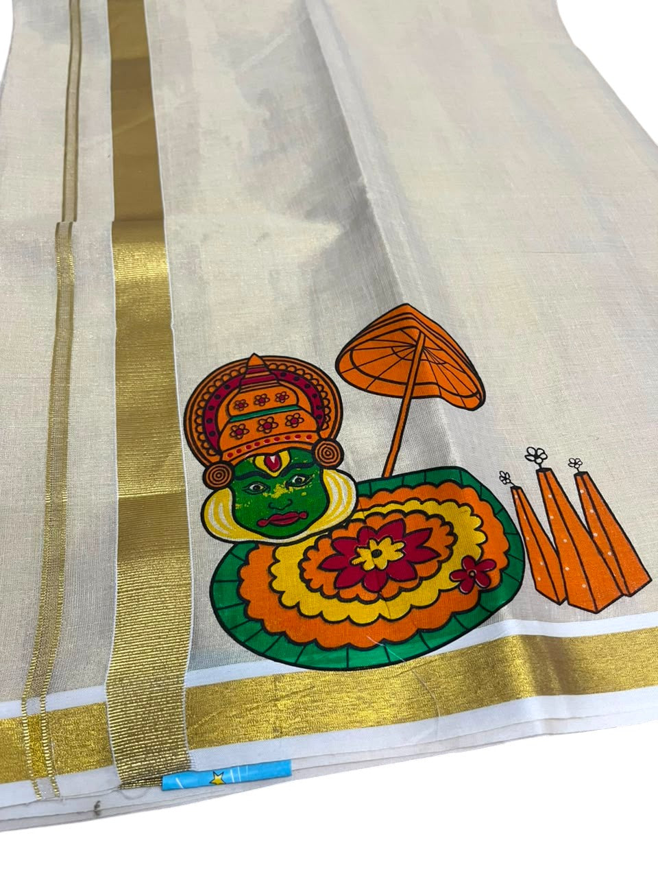 Southloom Kerala Tissue Kadhakali Digital Printed Double Mundu (South Indian Kerala Dhoti) SL567