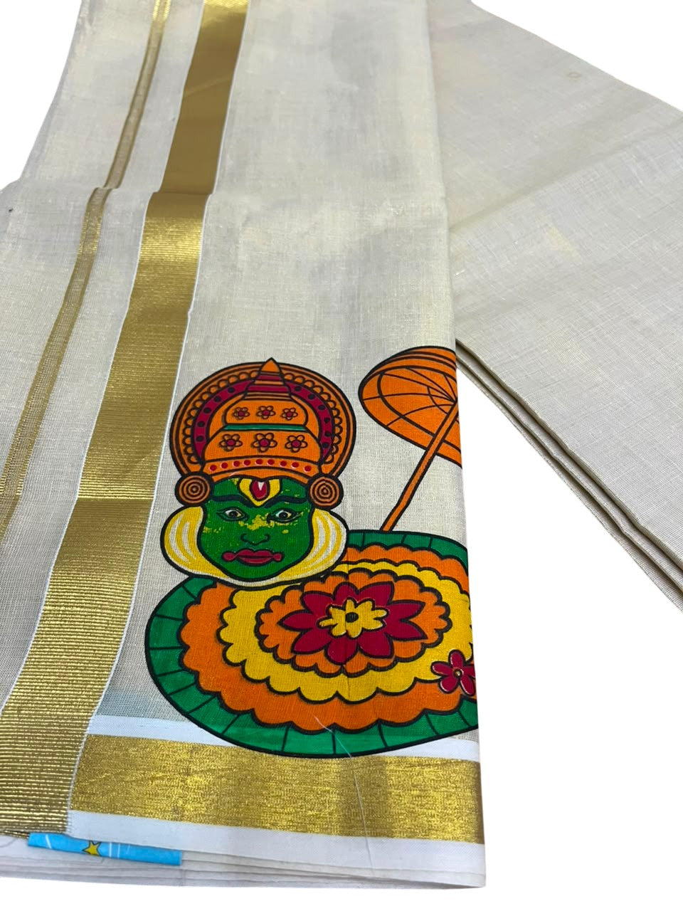 Southloom Kerala Tissue Kadhakali Digital Printed Double Mundu (South Indian Kerala Dhoti) SL567
