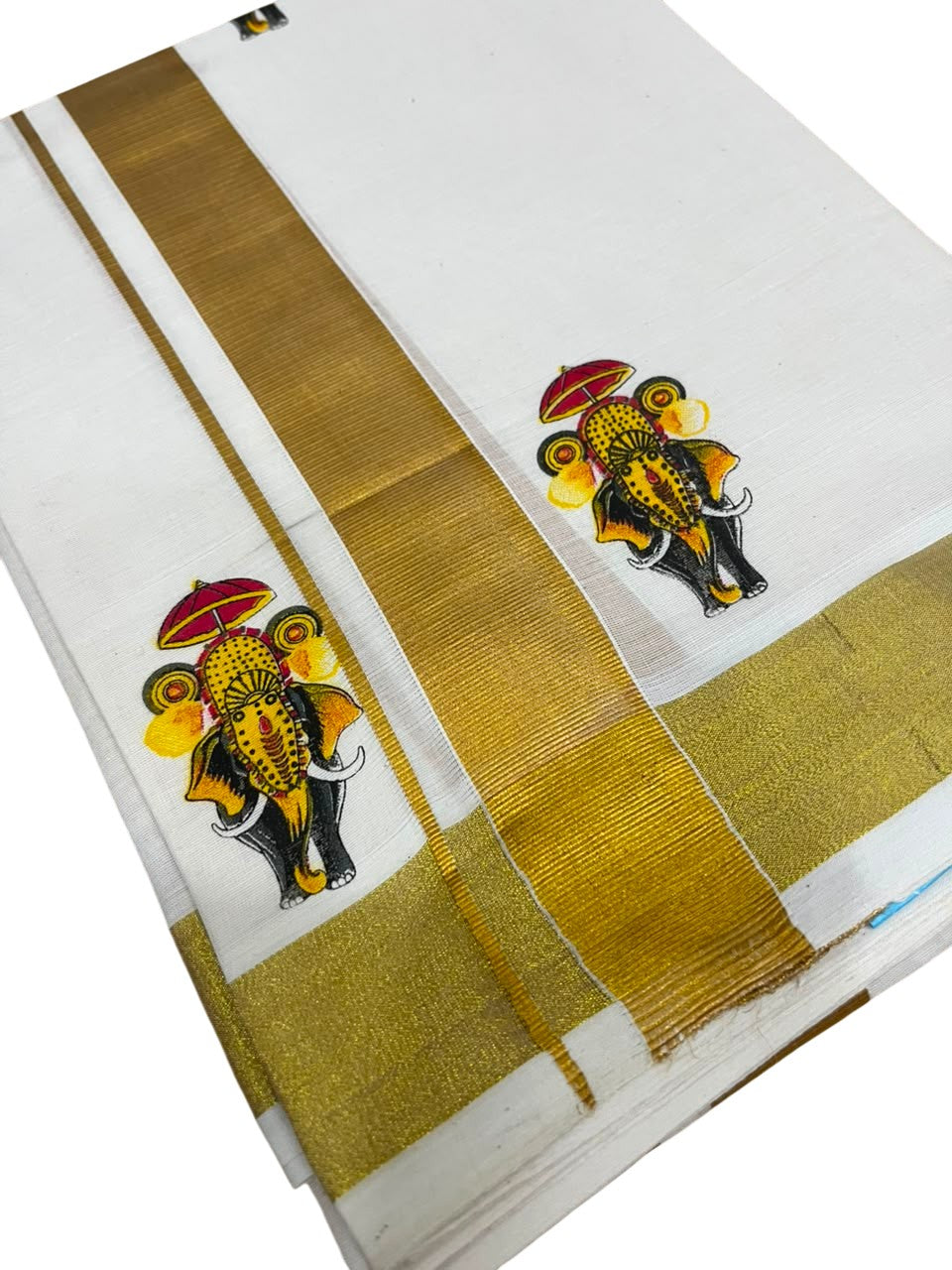 Southloom Kerala Cotton Elephant Digital Printed Double Mundu (South Indian Kerala Dhoti) SL567