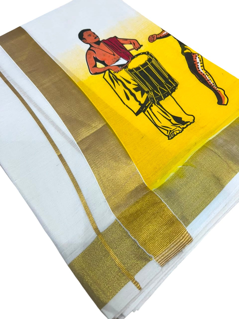 Southloom Kerala Cotton Chendamelam Digital Printed Double Mundu (South Indian Kerala Dhoti) SL567