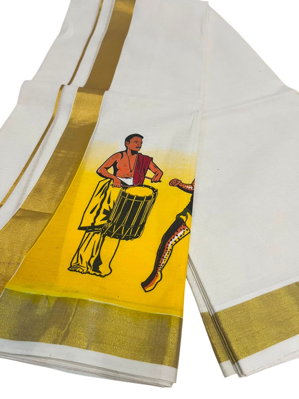 Southloom Kerala Cotton Chendamelam Digital Printed Double Mundu (South Indian Kerala Dhoti) SL567