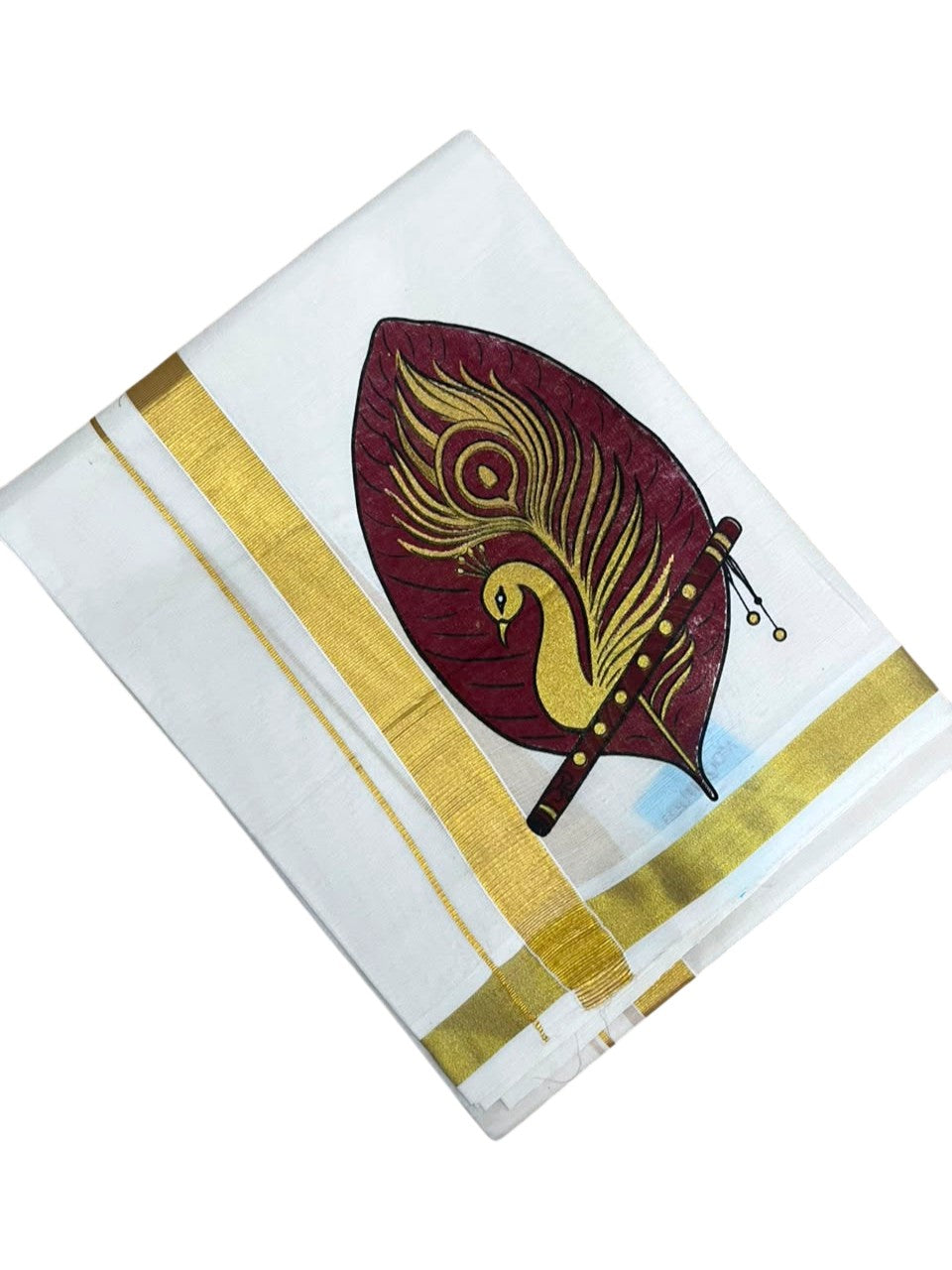 Southloom Kerala Cotton Mural Digital Printed Double Mundu (South Indian Kerala Dhoti) SL567