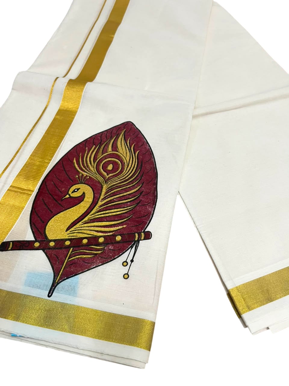 Southloom Kerala Cotton Mural Digital Printed Double Mundu (South Indian Kerala Dhoti) SL567