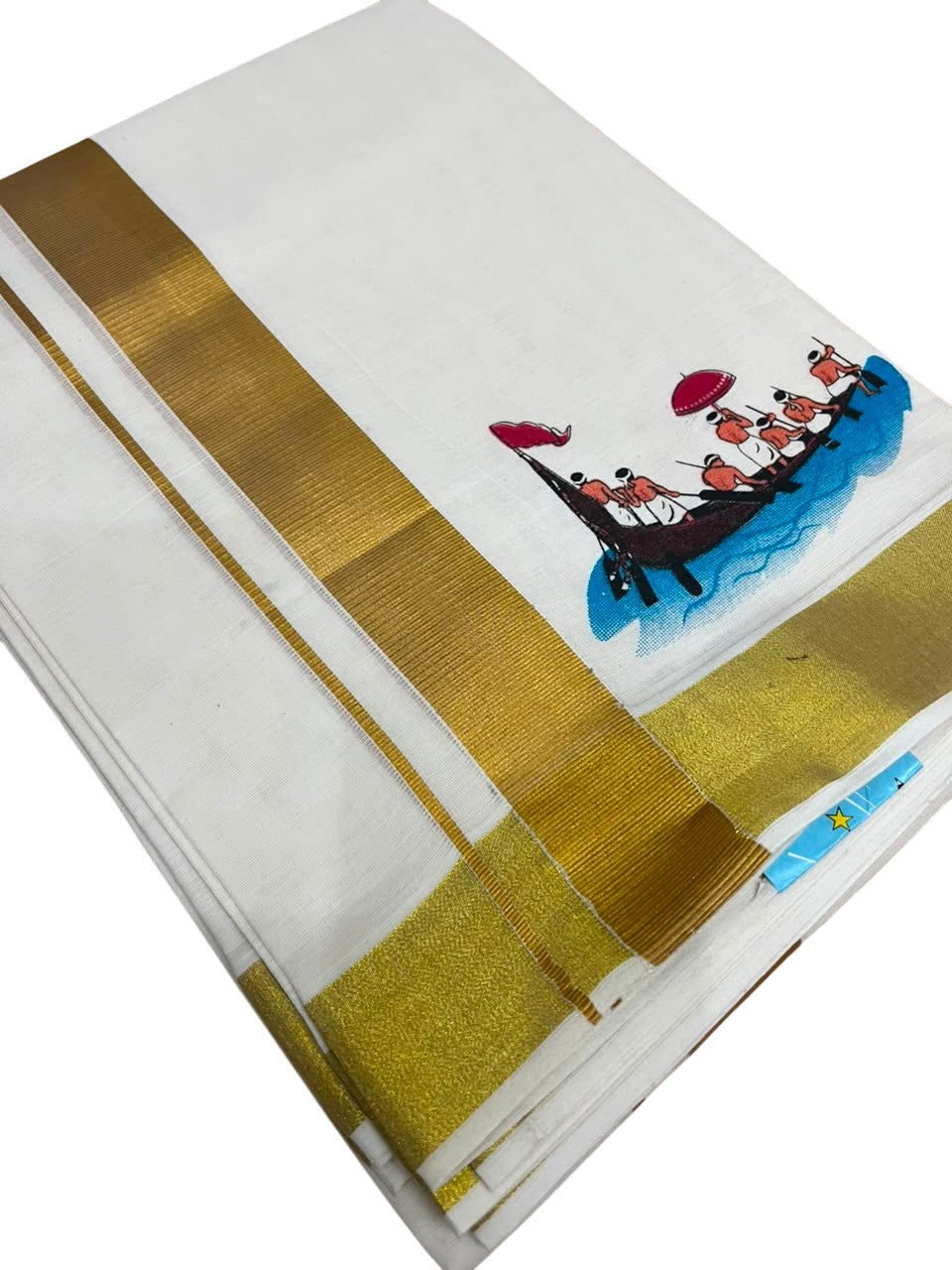 Southloom Kerala Cotton Vallamkali Digital Printed Double Mundu (South Indian Kerala Dhoti) SL567