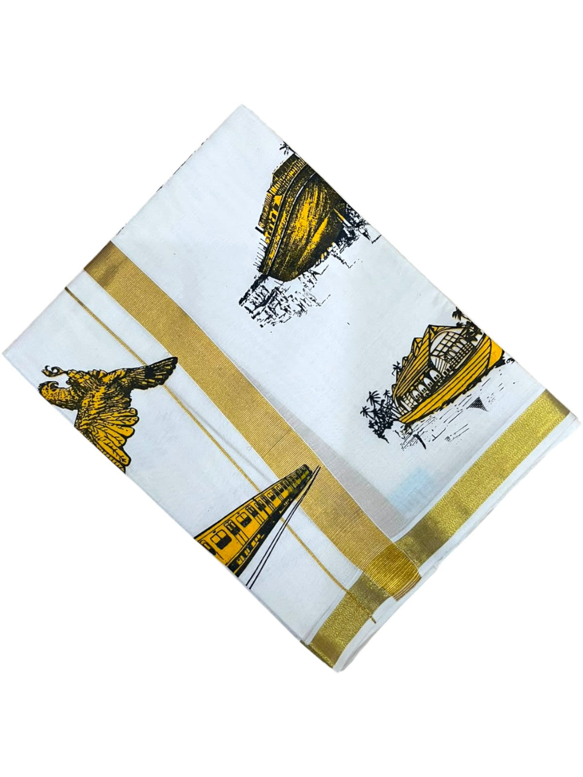 Southloom Kerala Cotton Onam Digital Printed Double Mundu (South Indian Kerala Dhoti) SL567