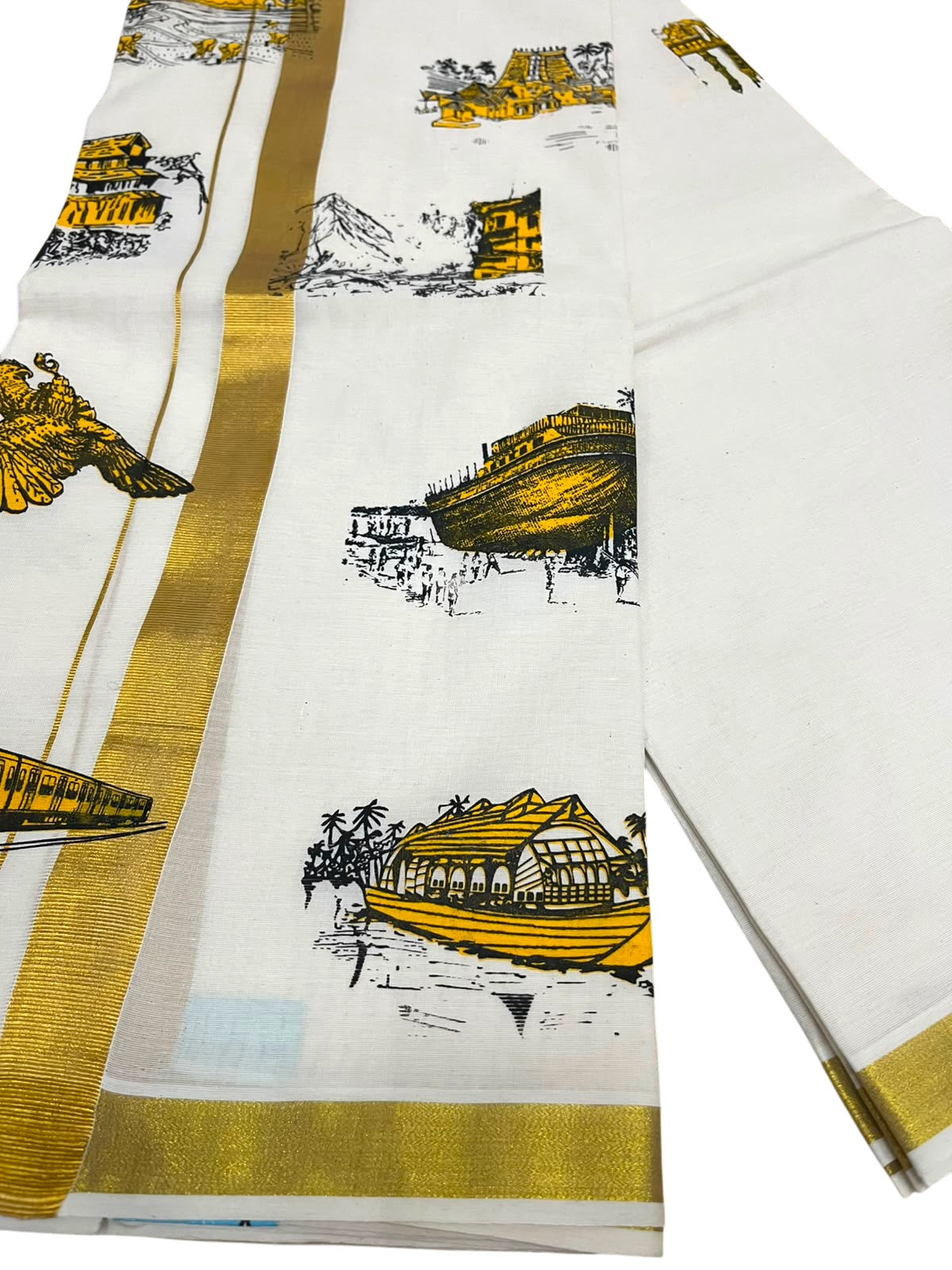 Southloom Kerala Cotton Onam Digital Printed Double Mundu (South Indian Kerala Dhoti) SL567