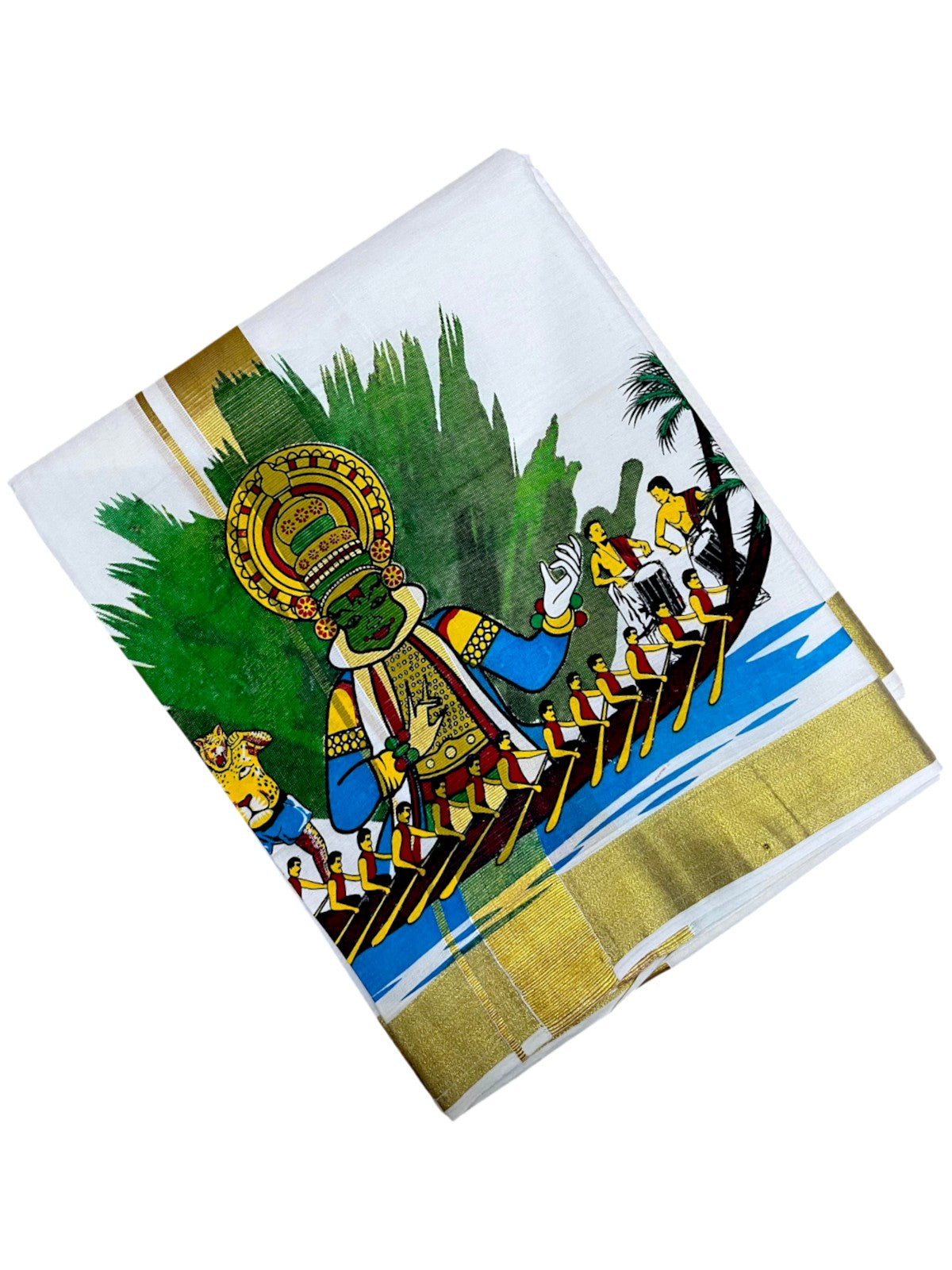 Southloom Kerala Cotton Kadhakali Digital Printed Double Mundu (South Indian Kerala Dhoti) SL567