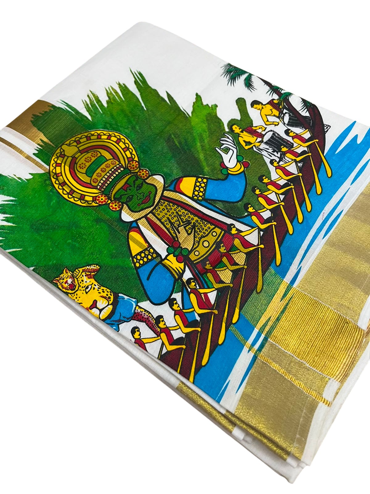 Southloom Kerala Cotton Kadhakali Digital Printed Double Mundu (South Indian Kerala Dhoti) SL567