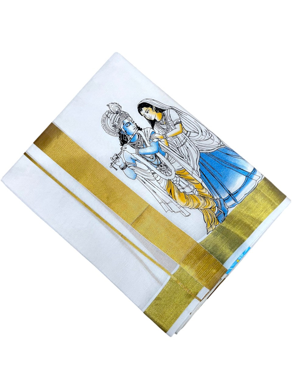 Southloom Kerala Cotton Mural Digital Printed Double Mundu (South Indian Kerala Dhoti) SL567