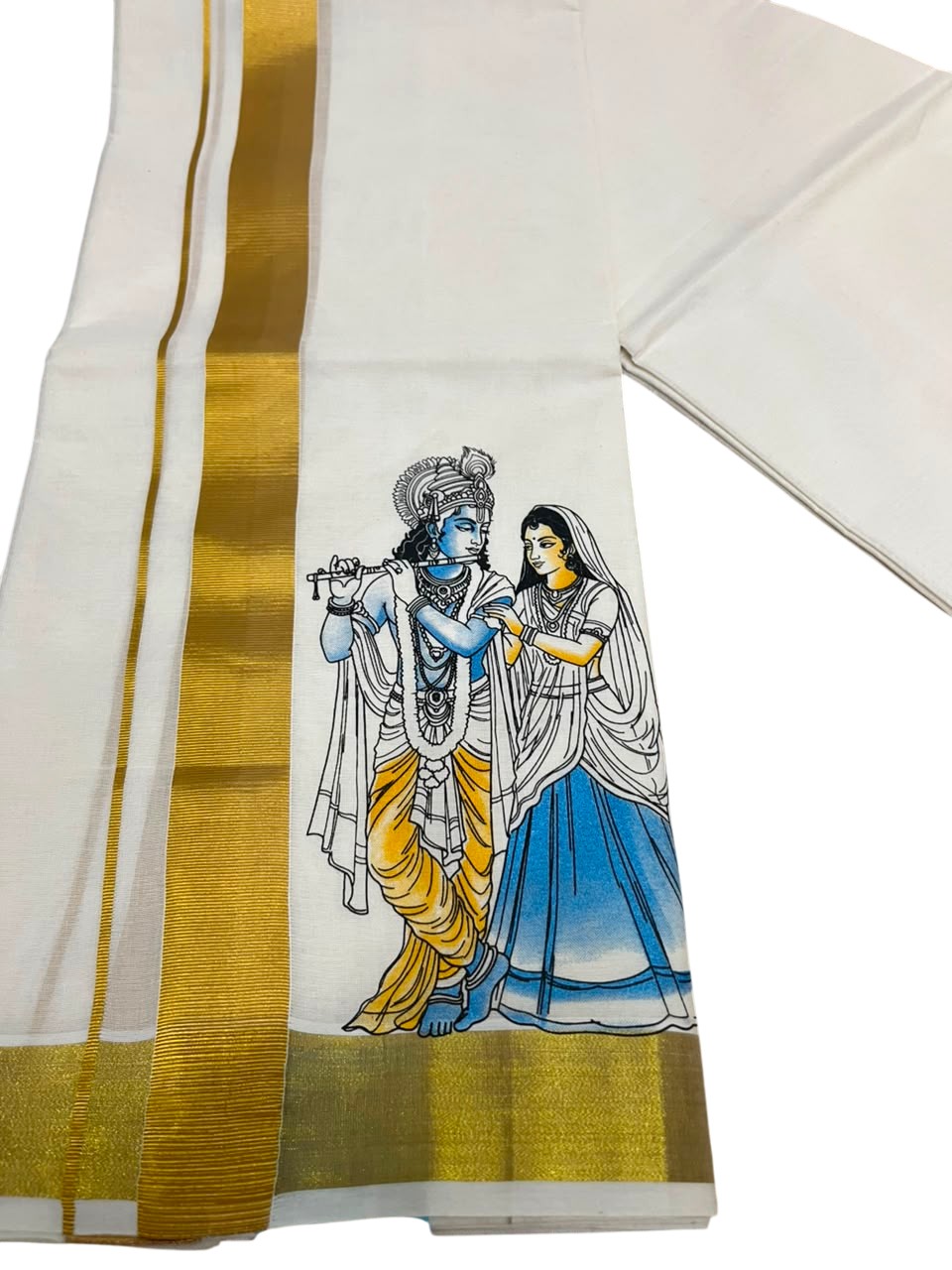 Southloom Kerala Cotton Mural Digital Printed Double Mundu (South Indian Kerala Dhoti) SL567