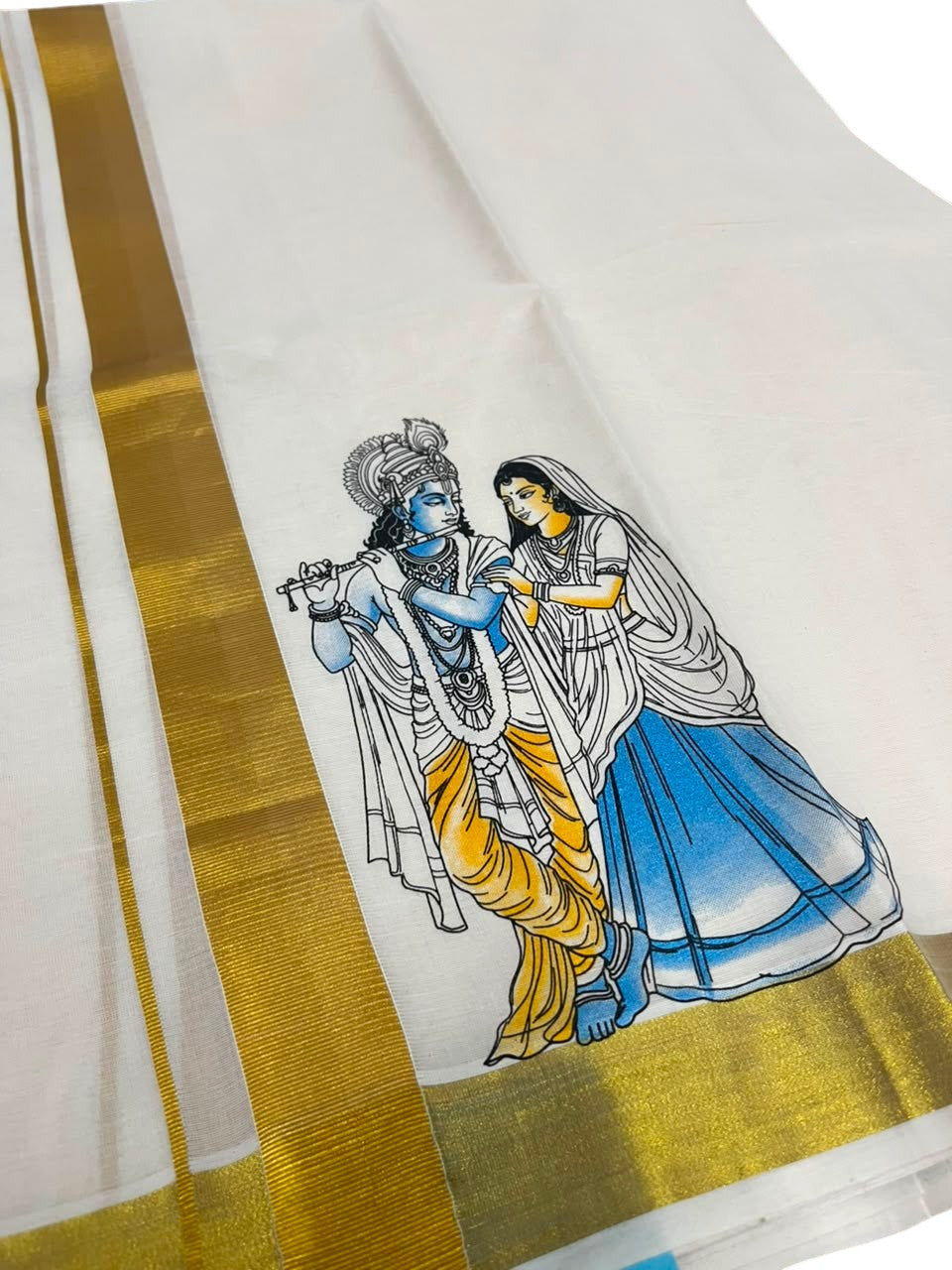 Southloom Kerala Cotton Mural Digital Printed Double Mundu (South Indian Kerala Dhoti) SL567