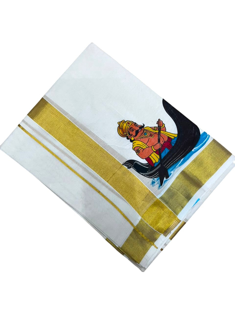 Southloom Kerala Cotton Mahabali Digital Printed Double Mundu (South Indian Kerala Dhoti) SL567