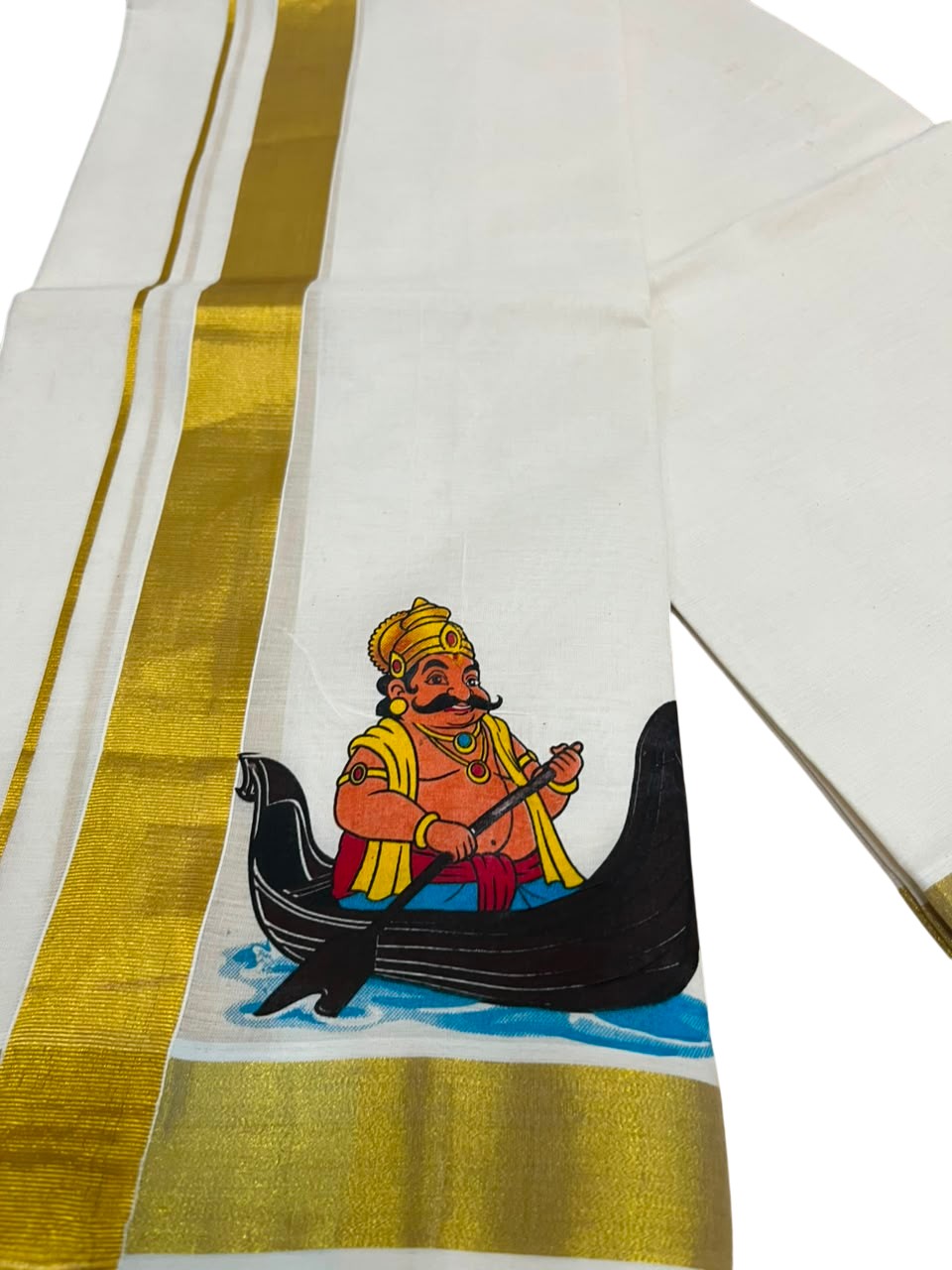 Southloom Kerala Cotton Mahabali Digital Printed Double Mundu (South Indian Kerala Dhoti) SL567