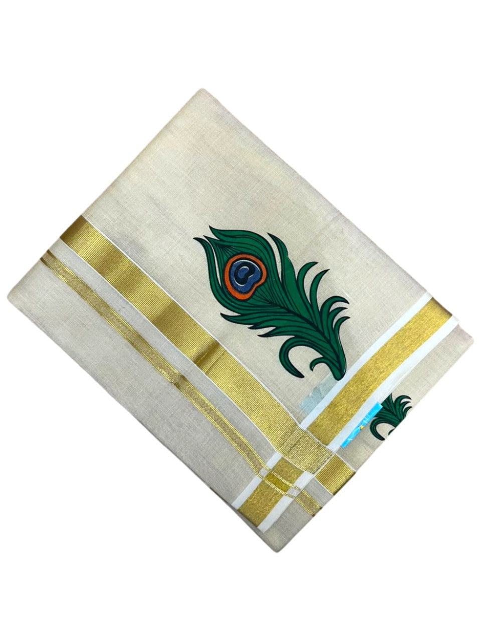 Southloom Kerala Tissue Mural Digital Printed Double Mundu (South Indian Kerala Dhoti) SL567