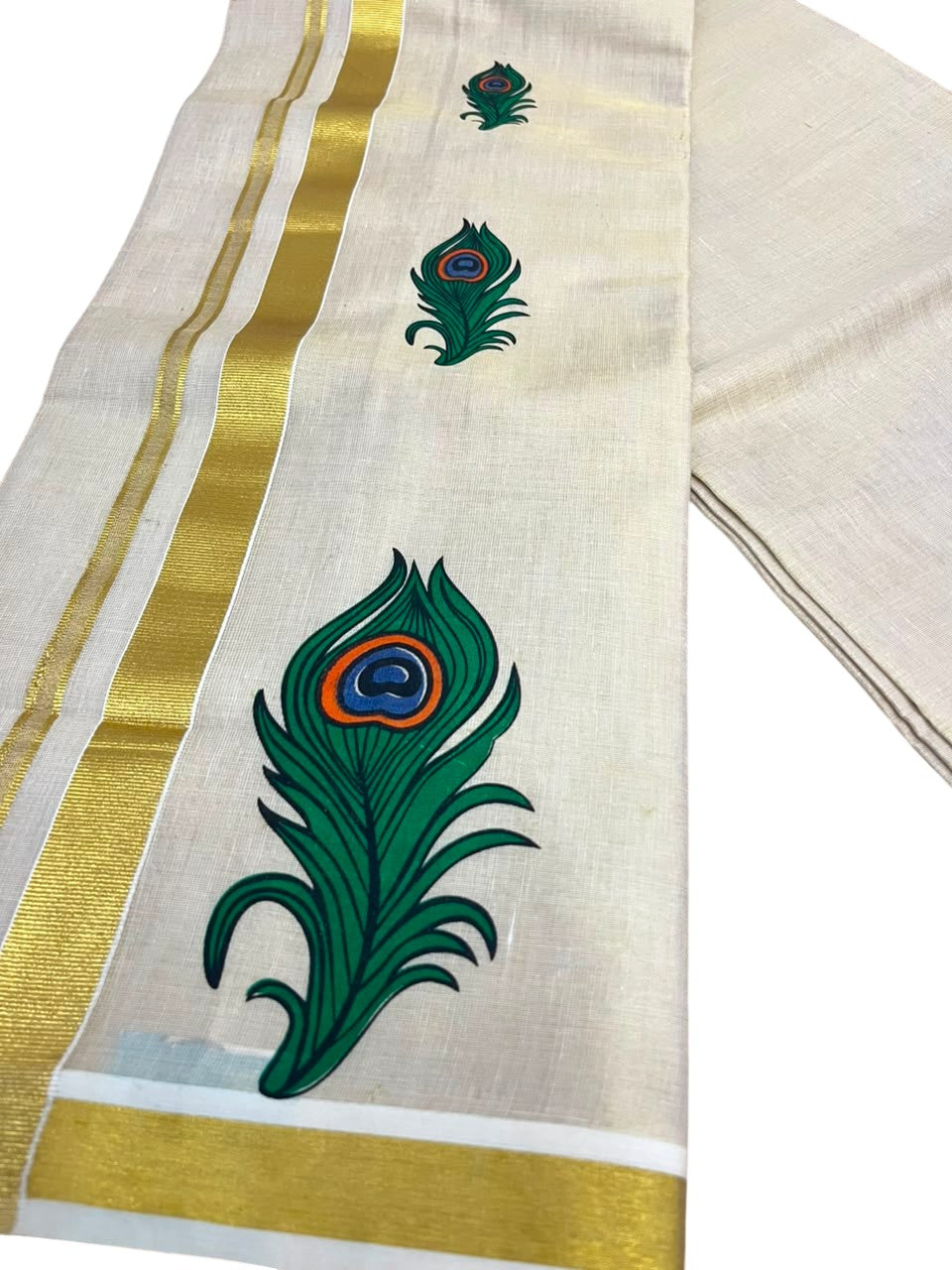 Southloom Kerala Tissue Mural Digital Printed Double Mundu (South Indian Kerala Dhoti) SL567