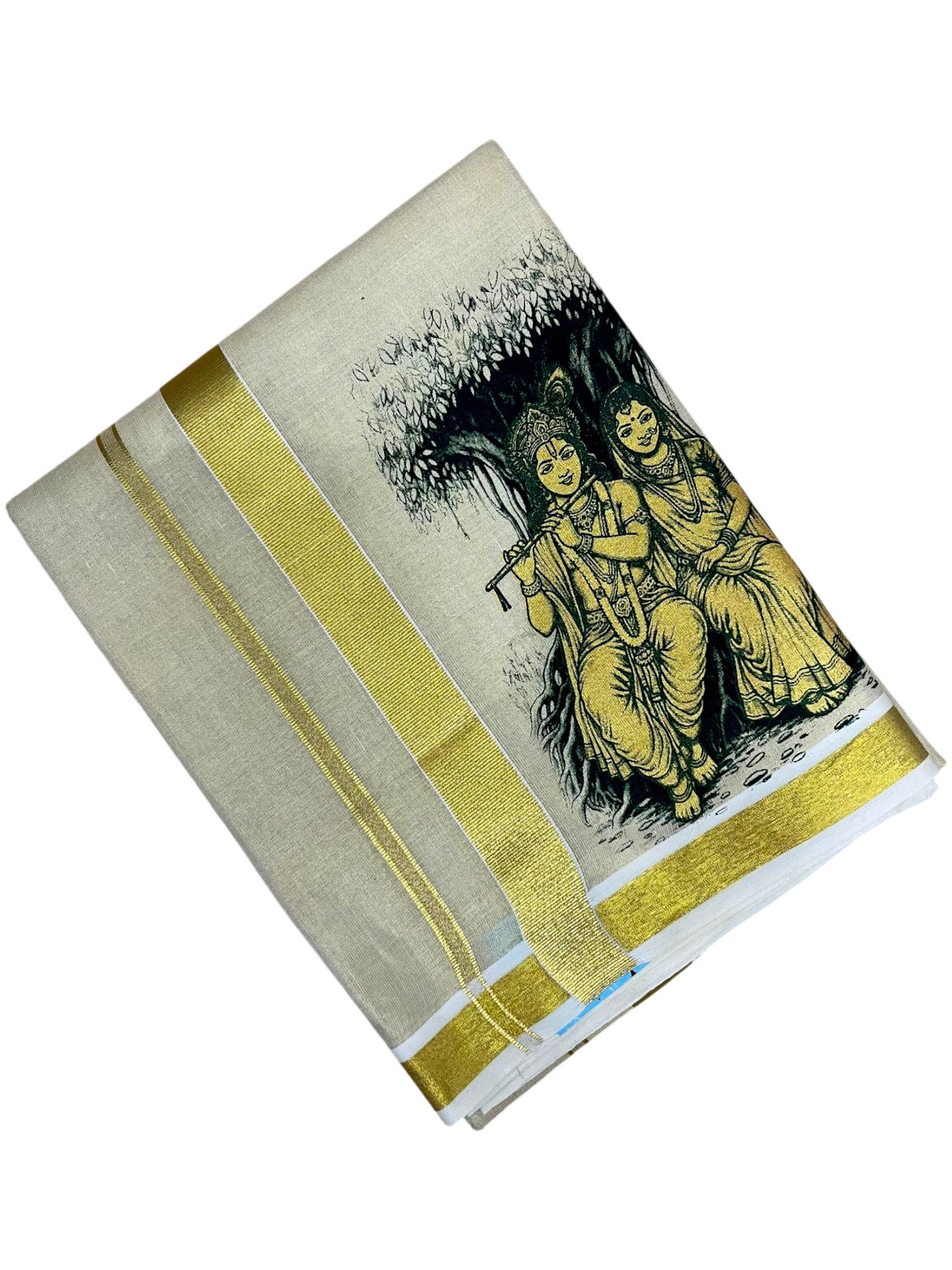 Southloom Kerala Tissue Mural Digital Printed Double Mundu (South Indian Kerala Dhoti) SL567