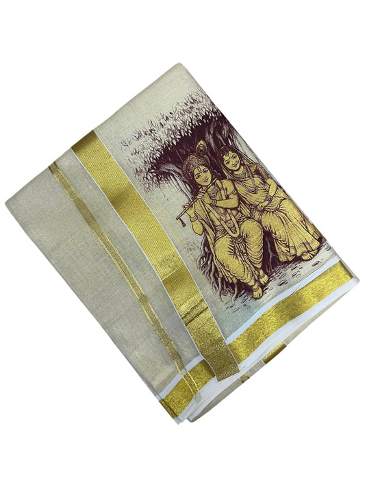 Southloom Kerala Tissue Mural Digital Printed Double Mundu (South Indian Kerala Dhoti) SL567
