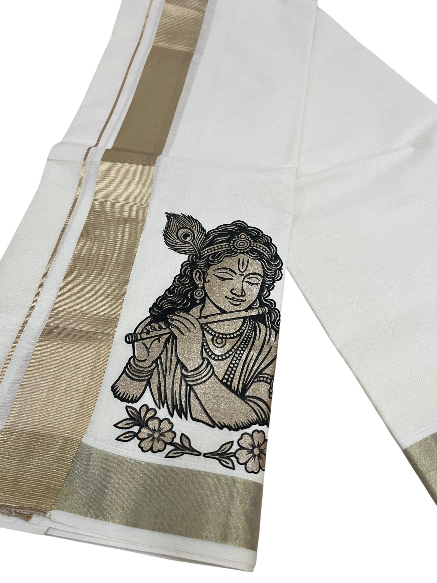 Southloom Kerala Cotton Mural Digital Printed Double Mundu (South Indian Kerala Dhoti) SL567