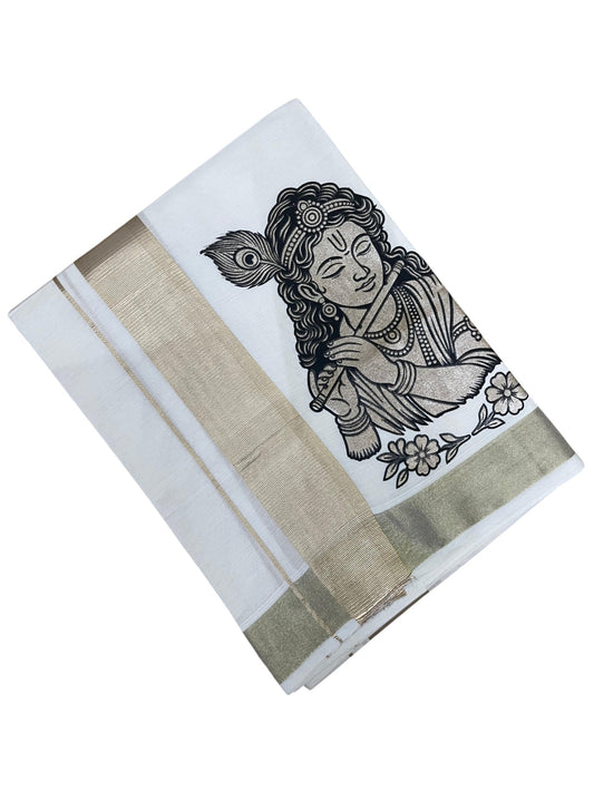 Southloom Kerala Cotton Mural Digital Printed Double Mundu (South Indian Kerala Dhoti) SL567