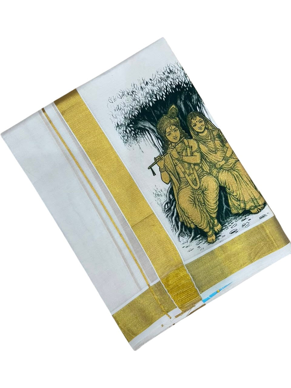 Southloom Kerala Cotton Mural Digital Printed Double Mundu (South Indian Kerala Dhoti) SL567
