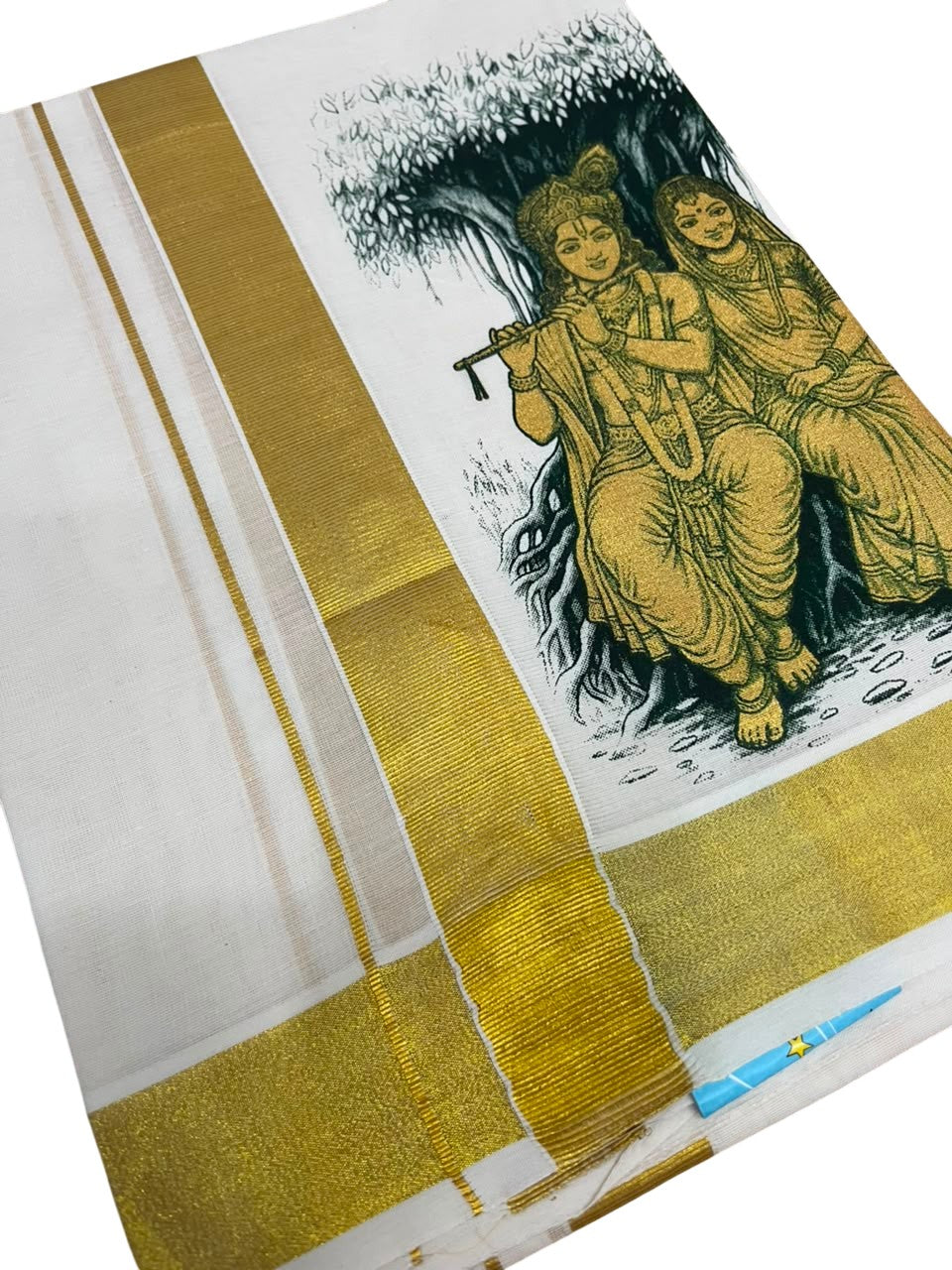 Southloom Kerala Cotton Mural Digital Printed Double Mundu (South Indian Kerala Dhoti) SL567