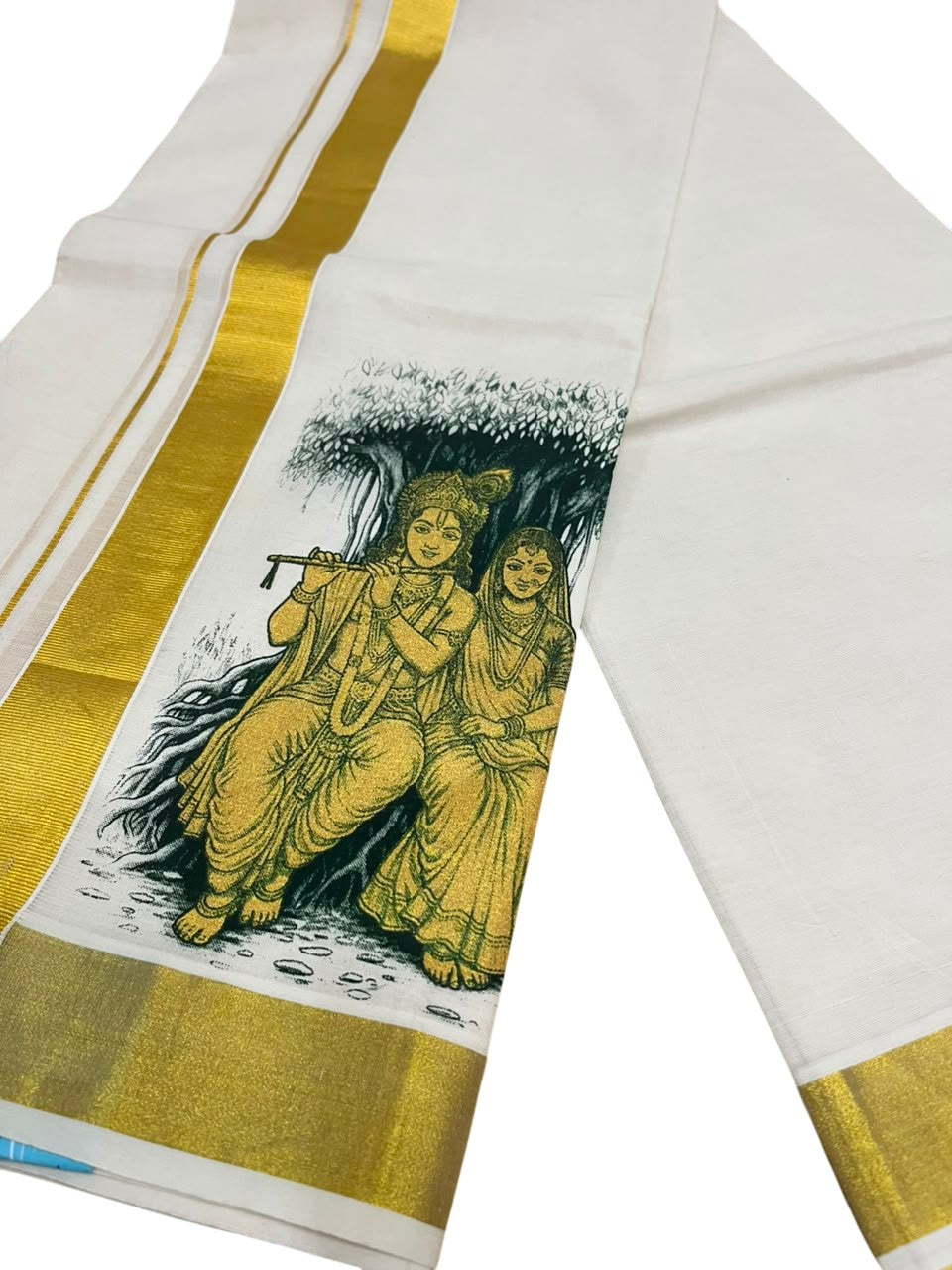 Southloom Kerala Cotton Mural Digital Printed Double Mundu (South Indian Kerala Dhoti) SL567