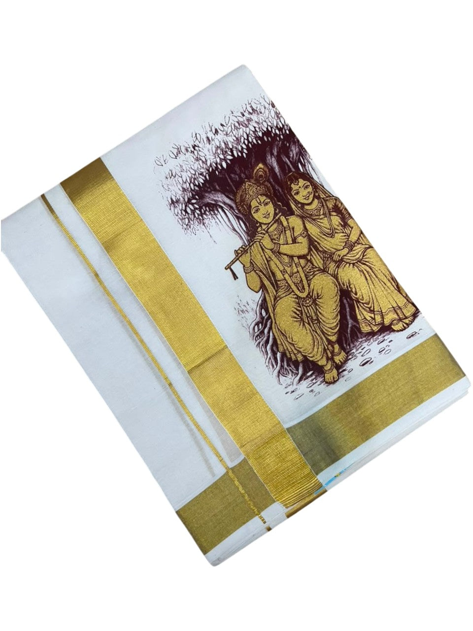 Southloom Kerala Cotton Mural Digital Printed Double Mundu (South Indian Kerala Dhoti) SL567