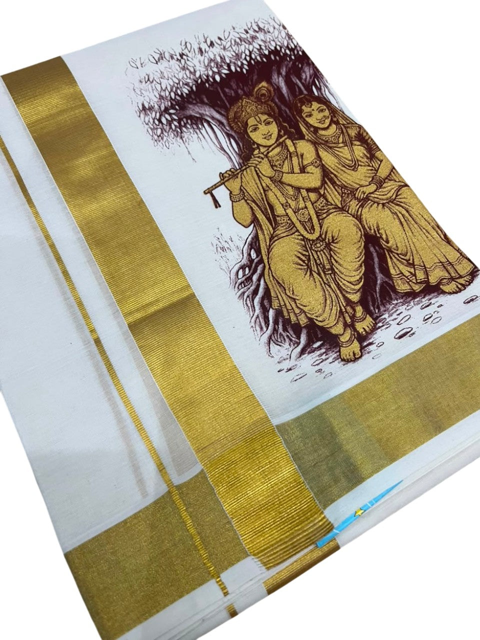 Southloom Kerala Cotton Mural Digital Printed Double Mundu (South Indian Kerala Dhoti) SL567