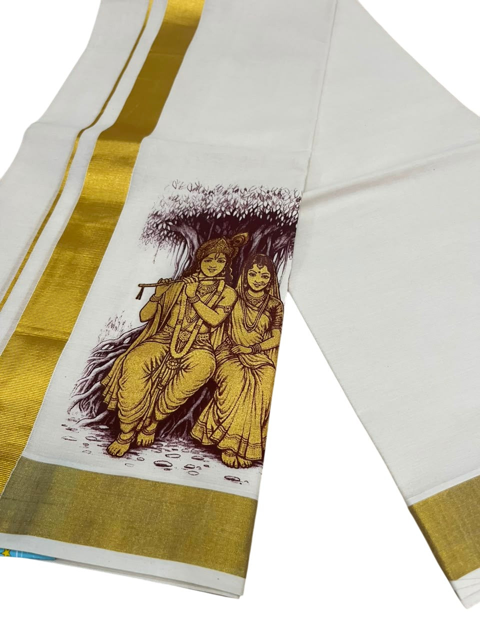 Southloom Kerala Cotton Mural Digital Printed Double Mundu (South Indian Kerala Dhoti) SL567