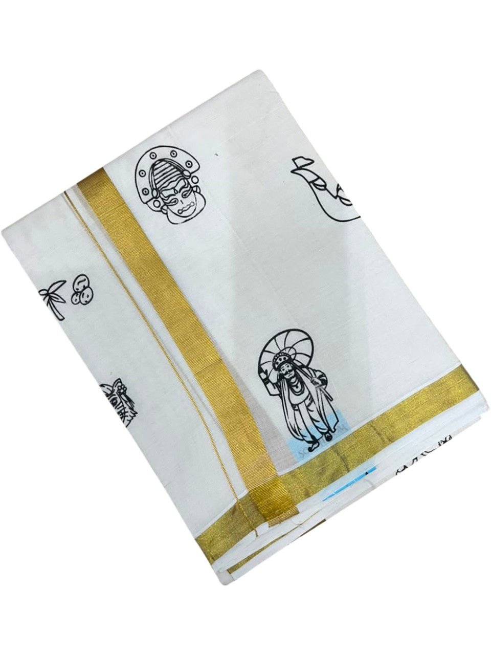 Southloom Kerala Cotton Onam Digital Printed Double Mundu (South Indian Kerala Dhoti) SL567