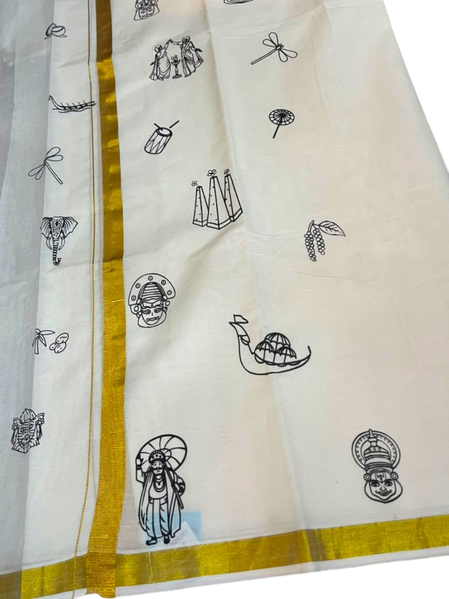 Southloom Kerala Cotton Onam Digital Printed Double Mundu (South Indian Kerala Dhoti) SL567