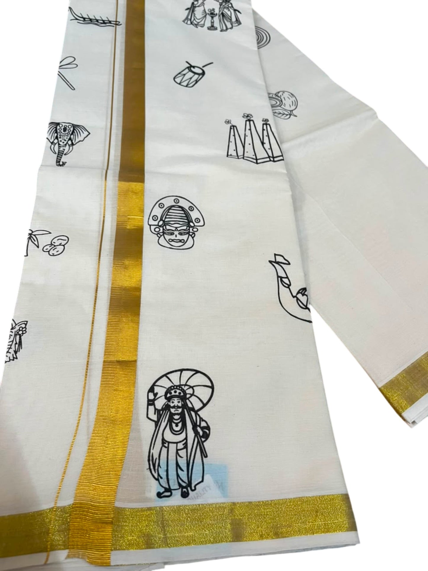 Southloom Kerala Cotton Onam Digital Printed Double Mundu (South Indian Kerala Dhoti) SL567
