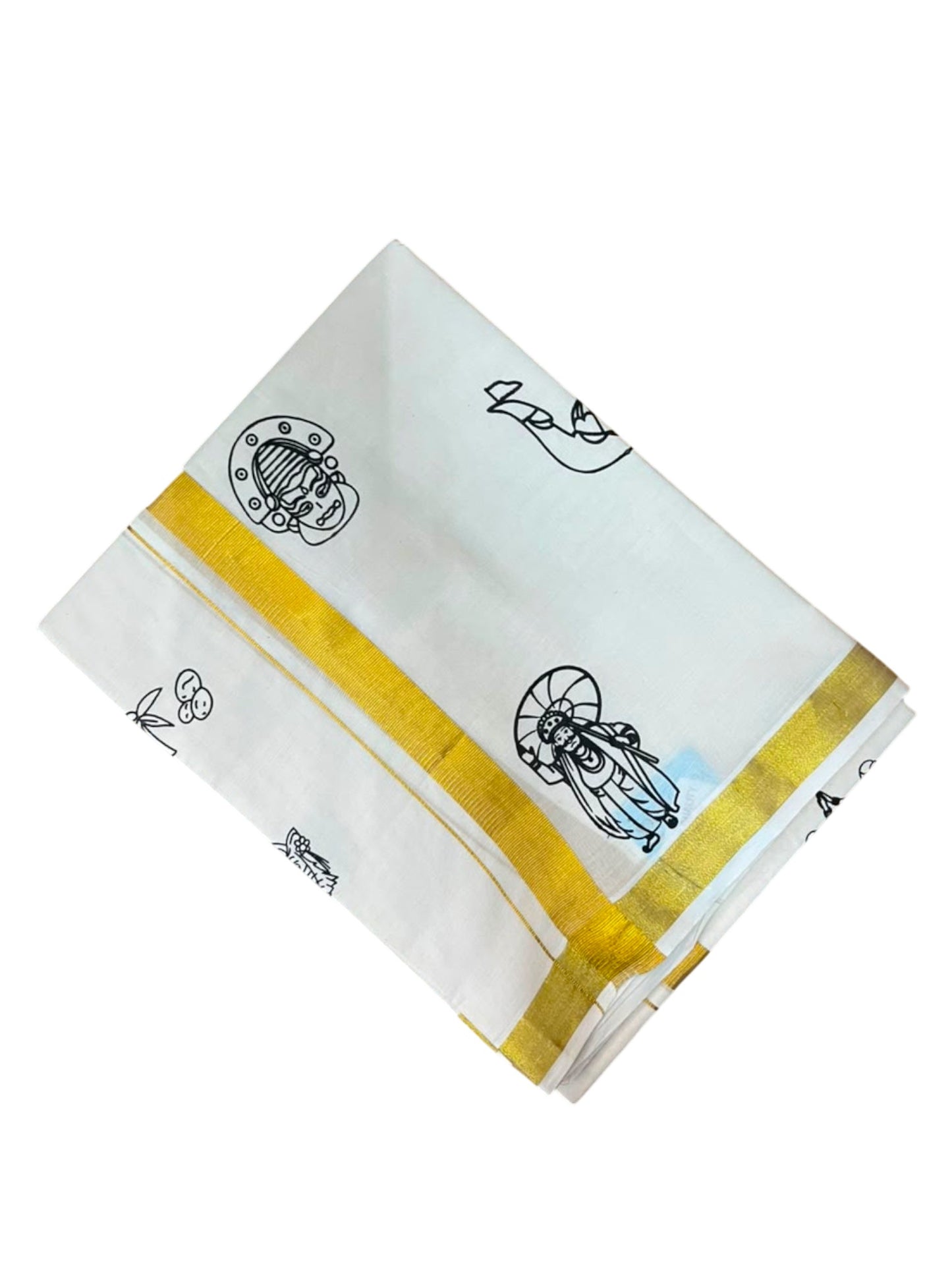 Southloom Kerala Cotton Onam Digital Printed Double Mundu (South Indian Kerala Dhoti) SL567