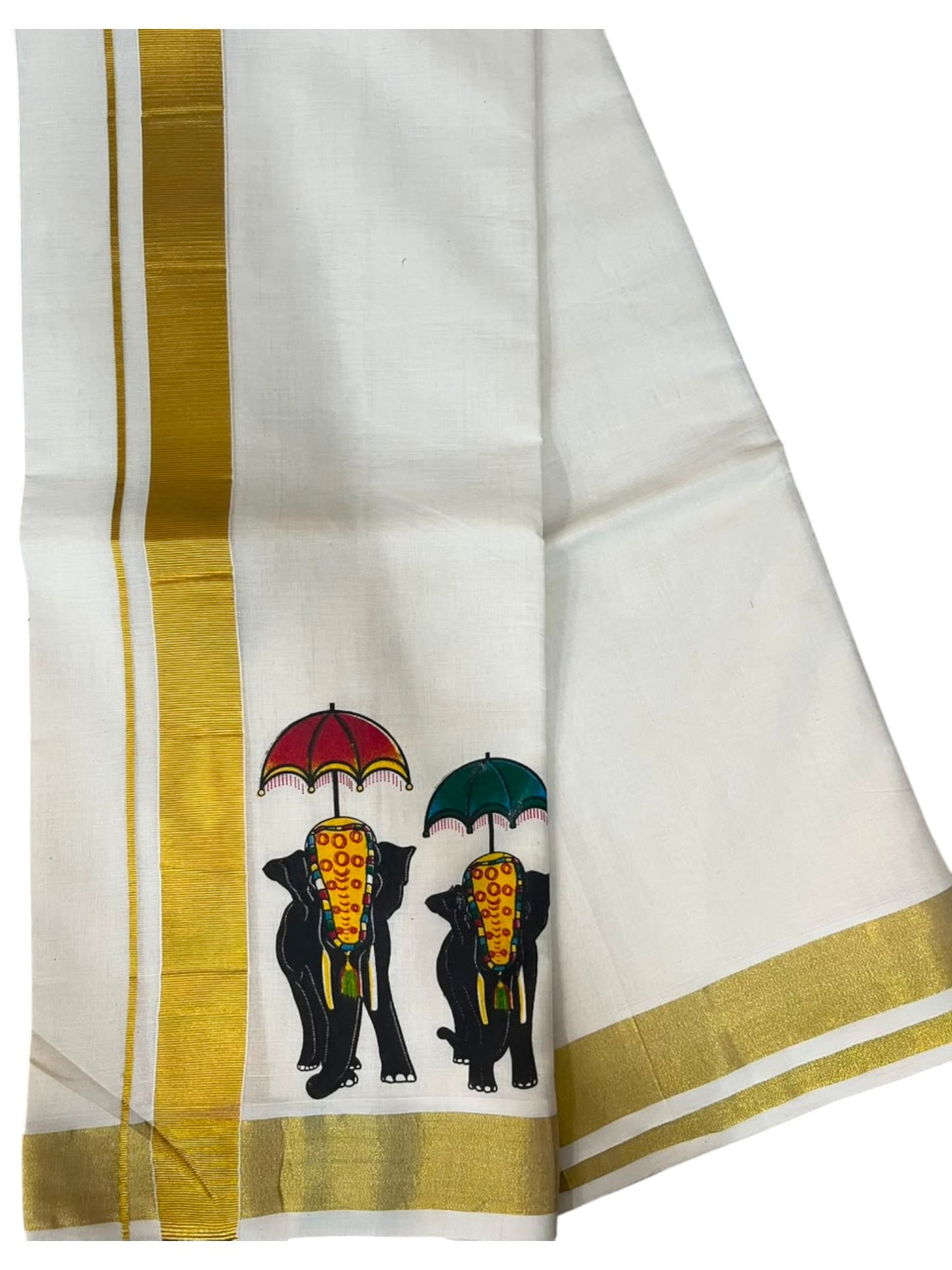 Southloom Kerala Cotton Elephant Digital Printed Double Mundu (South Indian Kerala Dhoti) SL567