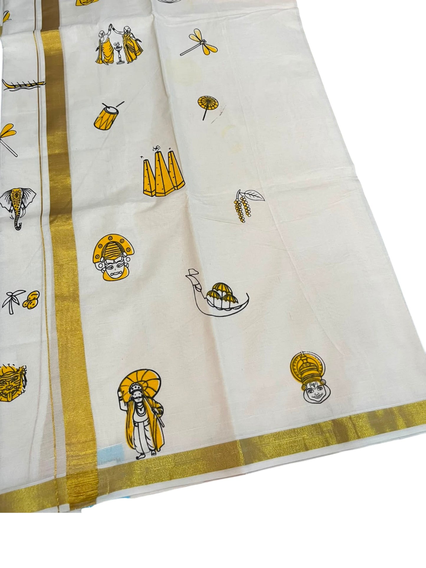 Southloom Kerala Cotton Elephant Digital Printed Double Mundu (South Indian Kerala Dhoti) SL567