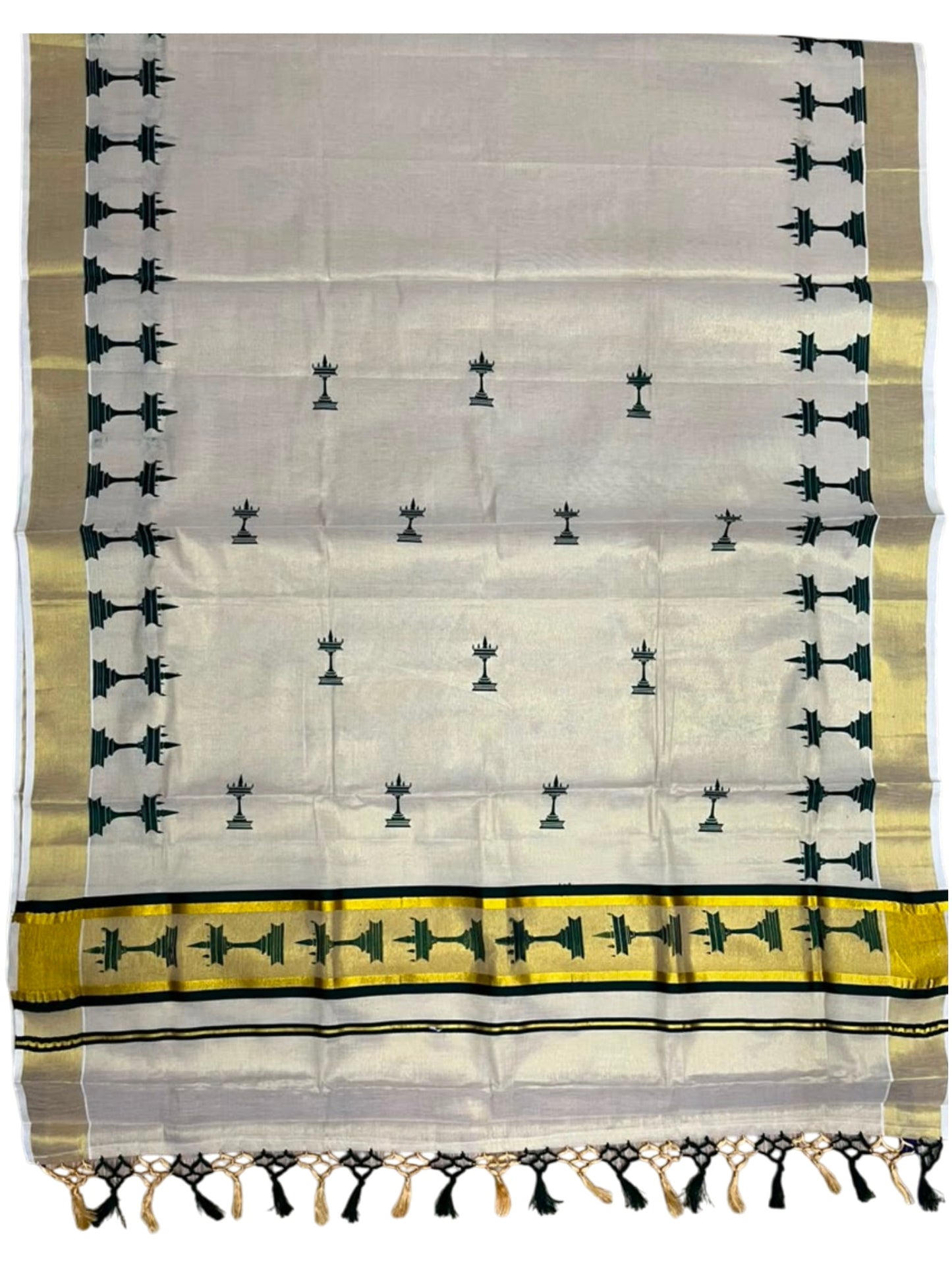 Southloom Kerala Tissue Saree with Nilavilakku Digital Print Design in Green SL568
