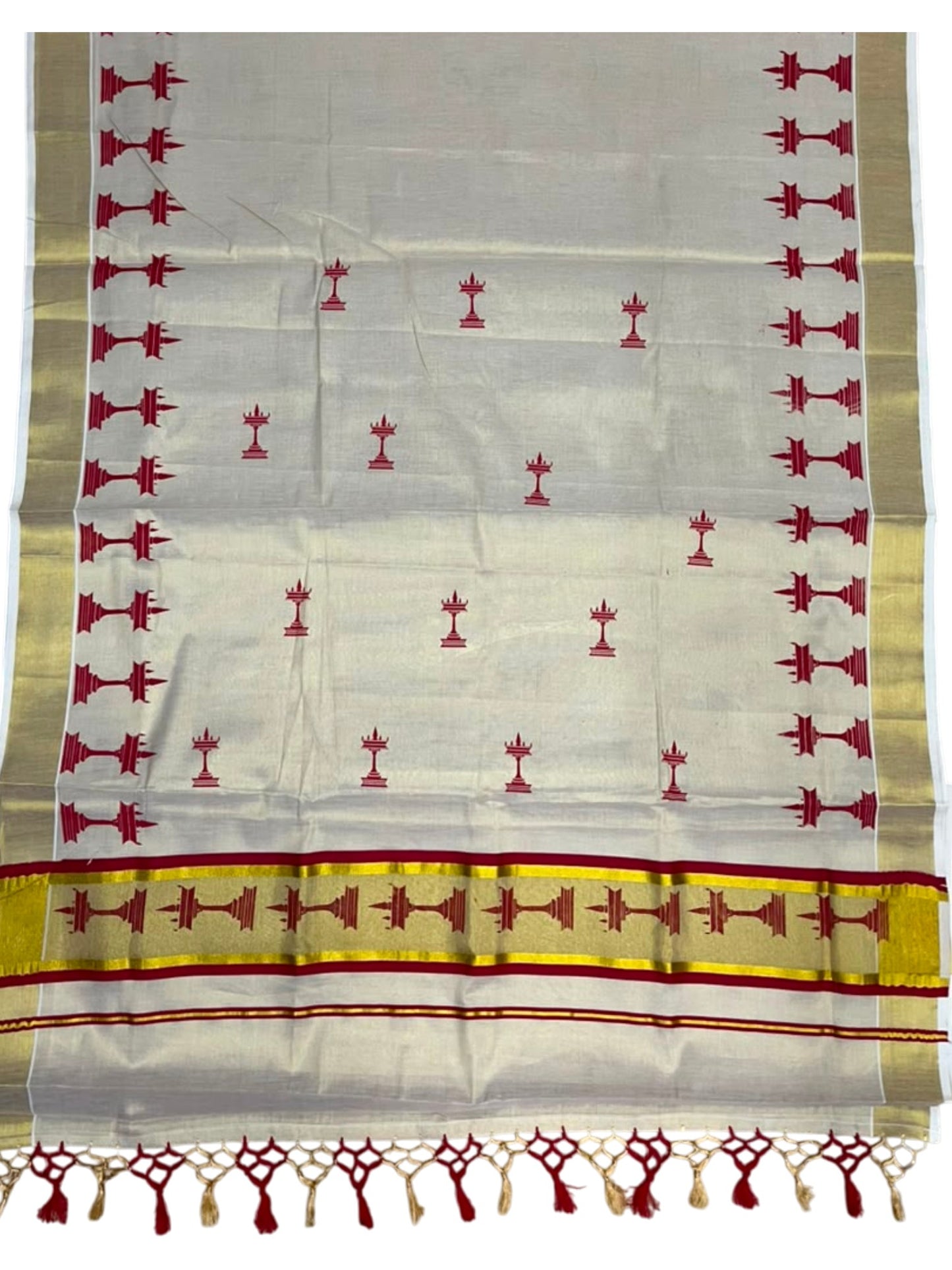 Southloom Kerala Tissue Saree with Nilavilakku Digital Print Design in Red SL568