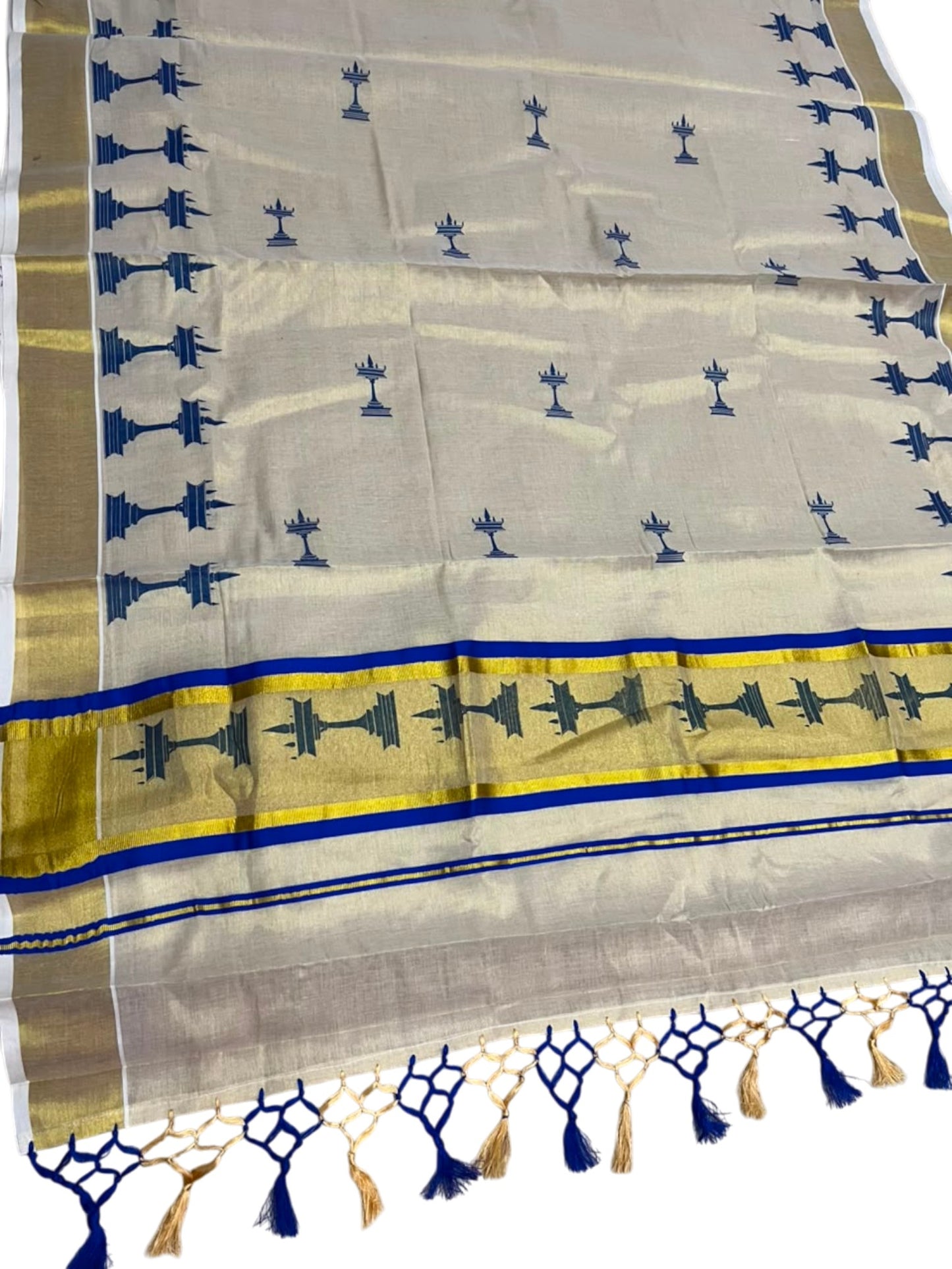 Southloom Kerala Tissue Saree with Nilavilakku Digital Print Design in Blue SL568