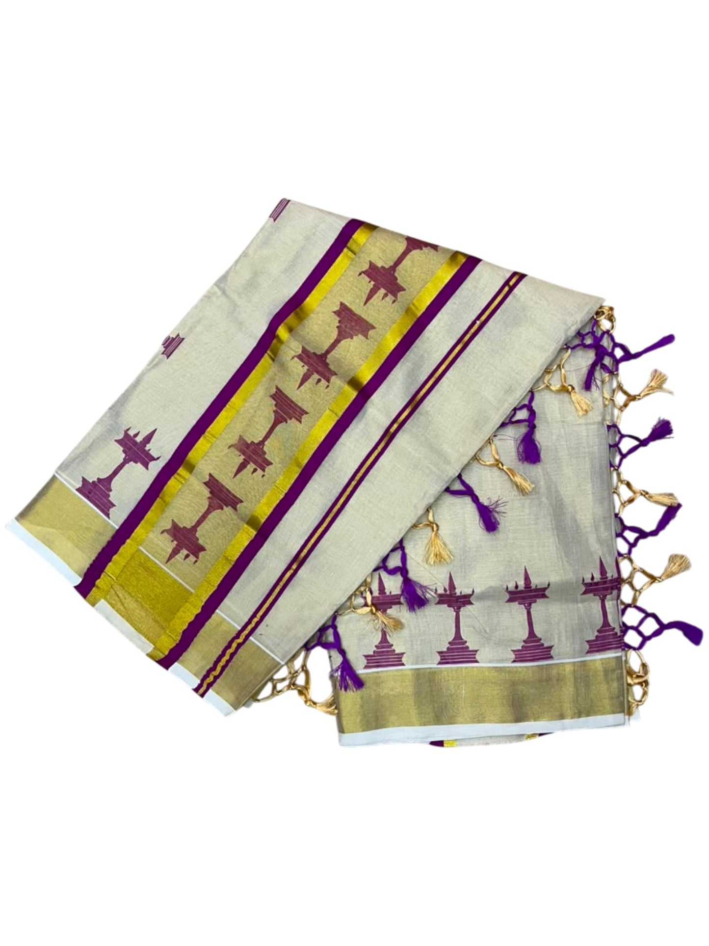Southloom Kerala Tissue Saree with Nilavilakku Digital Print Design in Magenta SL568