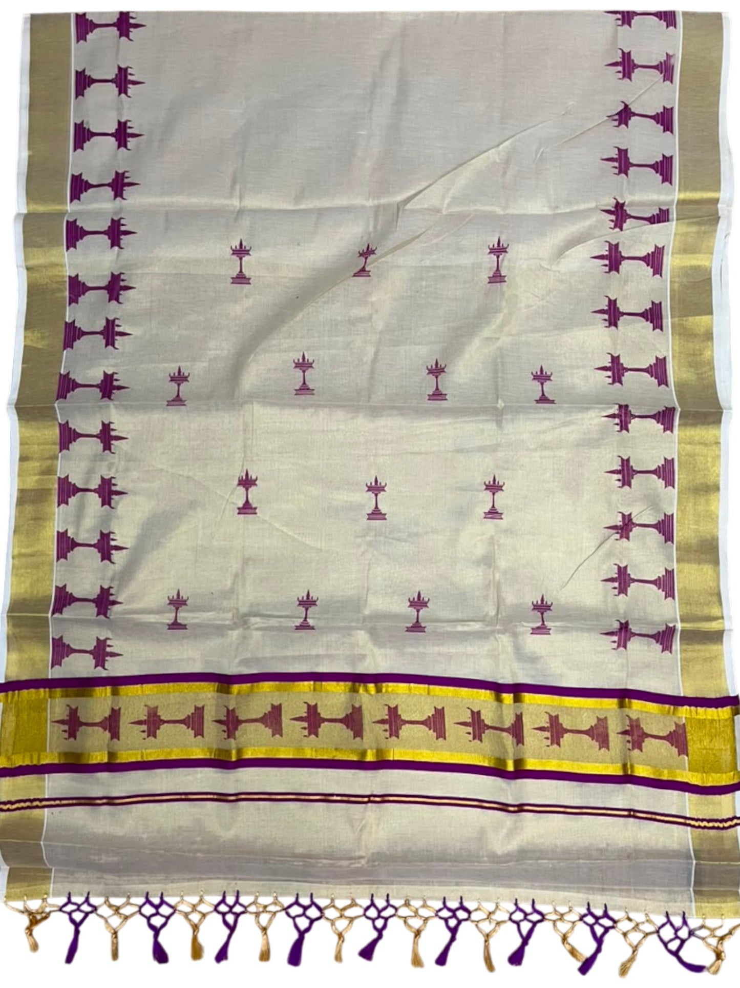Southloom Kerala Tissue Saree with Nilavilakku Digital Print Design in Magenta SL568