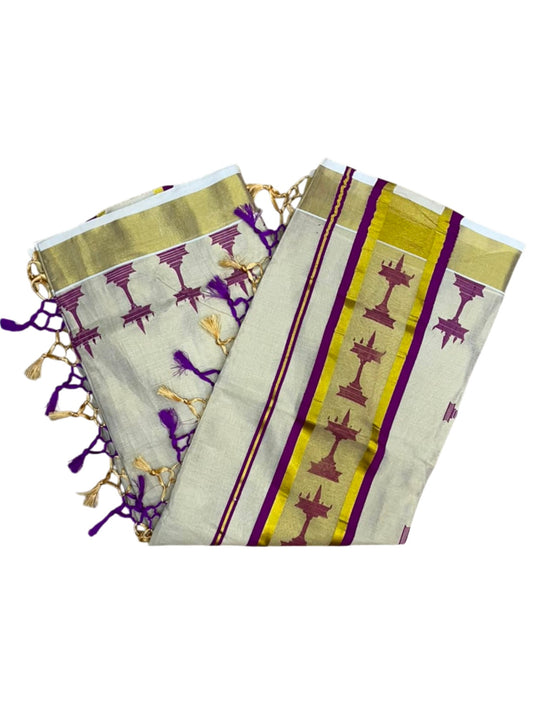 Southloom Kerala Tissue Saree with Nilavilakku Digital Print Design in Magenta SL568