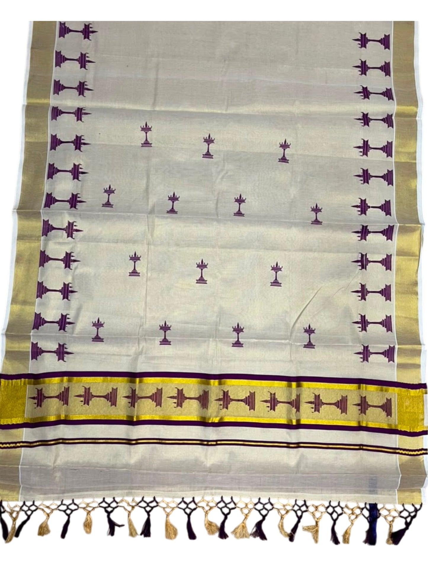 Southloom Kerala Tissue Saree with Nilavilakku Digital Print Design in Purple SL568