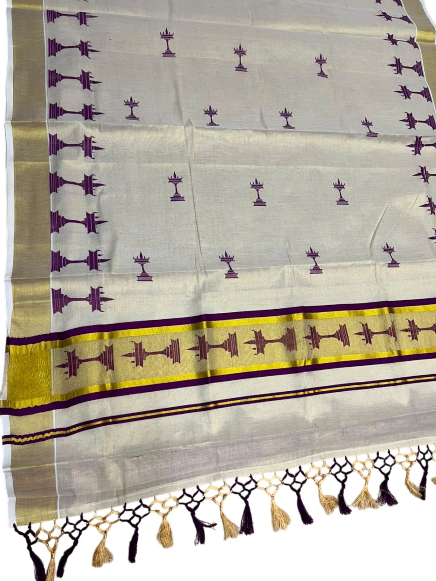 Southloom Kerala Tissue Saree with Nilavilakku Digital Print Design in Purple SL568